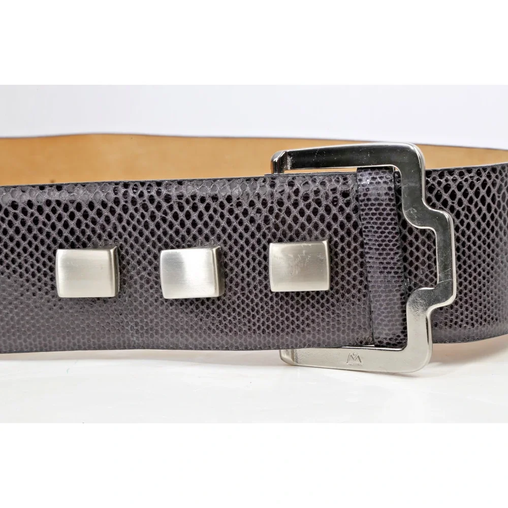 W. Kleinberg Genuine Karung Leather Wide Belt Brushed Silver Stud Buckle L USA